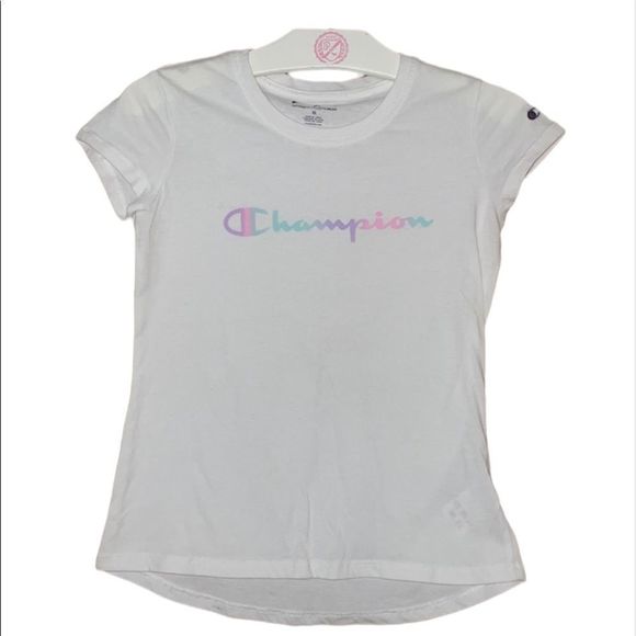 •CHAMPION• little girls t-shirt in size Medium EUC with pastel colored logo - Picture 1 of 5